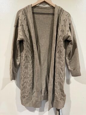 NWT Bamboo Fiber Open-Front Cable Knit Cardigan Sweater - Taupe Small/Medium